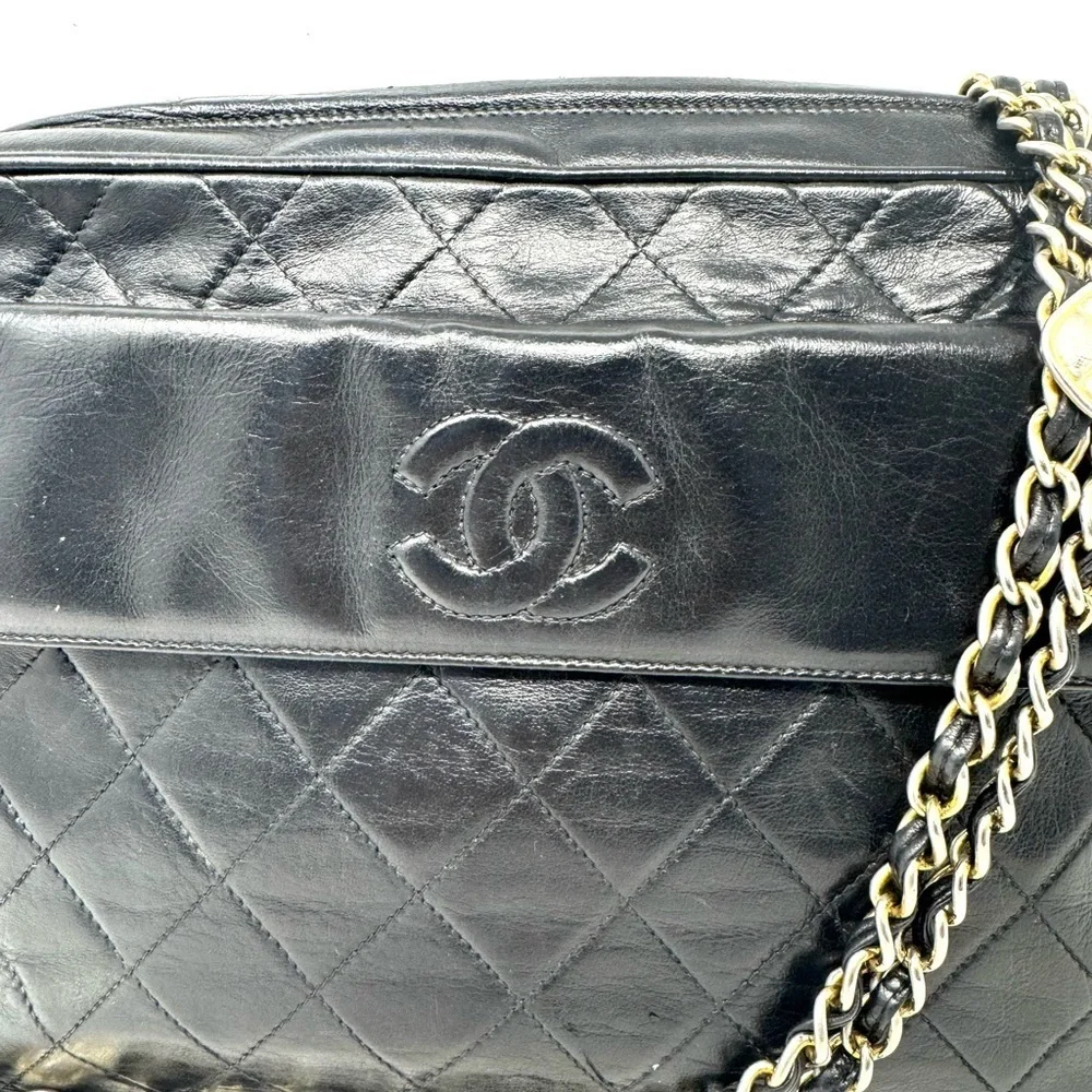 Chanel Vintage Black Quilted Camera Crossbody Bag –Quilted Caviar, Gold Hardware